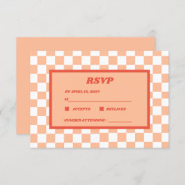 Cartão RSVP Peach Fuzz Red Checkered Gingham Patterno