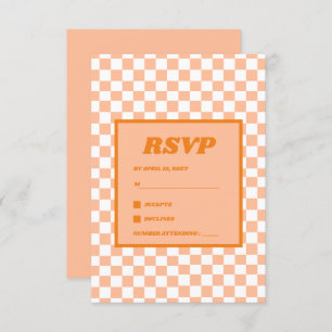 Cartão RSVP Peach Fuzz Red Checkered Gingham Patterno