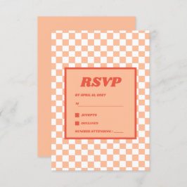 Cartão RSVP Peach Fuzz Red Checkered Gingham Patterno