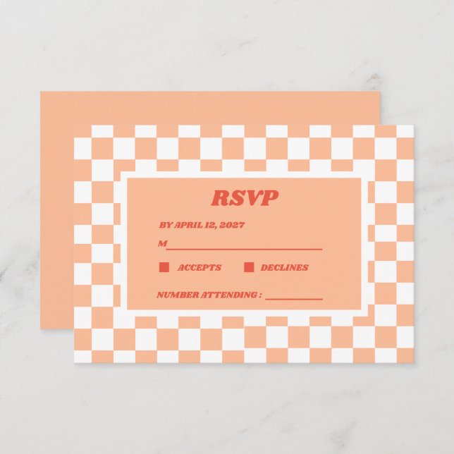 Cartão RSVP Peach Fuzz Verificado Padrão Gingham (Frente/Verso)