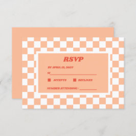 Cartão RSVP Peach Fuzz Verificado Padrão Gingham