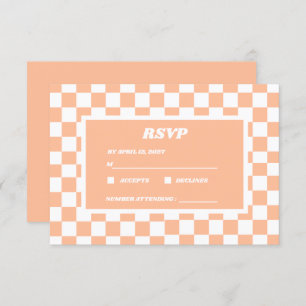 Cartão RSVP Peach Fuzz White Checkered Gingham Patterno