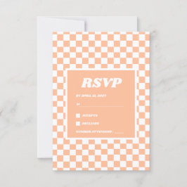 Cartão RSVP Peach Fuzz White Checkered Gingham Patterno