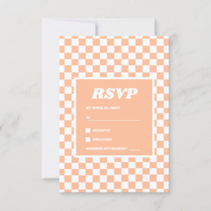 Cartão RSVP Peach Fuzz White Checkered Gingham Patterno