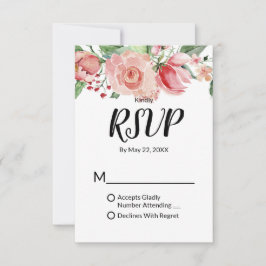 Cartão RSVP Peach Watercolor Floral Pattern Trendy Wedding