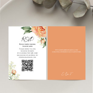 Cartão RSVP Peach Watercolor Wedding Floral QR Code