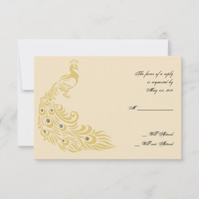 Cartão RSVP Peacock Elegance Art Deco Flair Response Card (Frente)