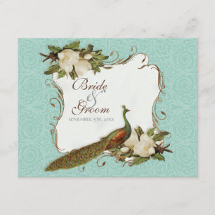 Cartão RSVP Peacock Magnolia Floral Swirl Casamento tema damas