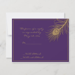 Cartão RSVP Peacock Plume in Dourado and Plum Response Card
