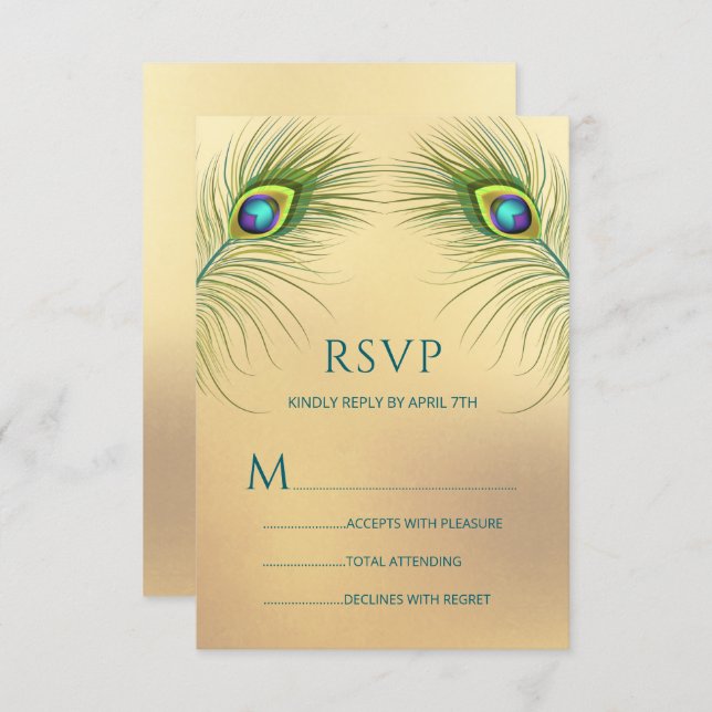 Cartão RSVP Peacock Wedding Elegant Floral (Frente/Verso)