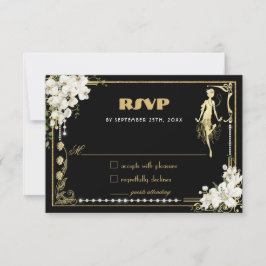 Cartão RSVP Pearls Floral Art Deco Gatsby Roaring Twties