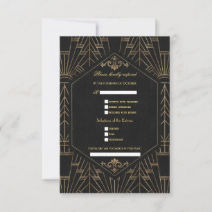 Cartão RSVP Pedido de Música Casamento Glam Great Gatsby Doura