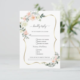 Cartão RSVP Pedido de Música de Casamento Flores Brancas Rosad