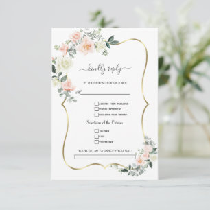 Cartão RSVP Pedido de Música de Casamento Flores Brancas Rosad