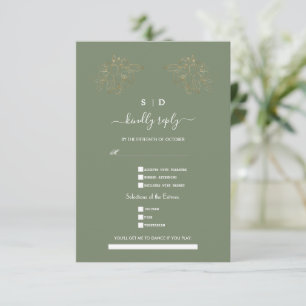 Cartão RSVP Pedido de Música Elegante Verde Sálvia Dourado Cas