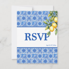 Cartão RSVP 🌈 Pedido de música + QR code Azul & Limone Roman