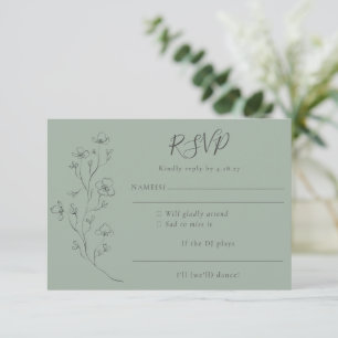 Cartão RSVP Pedido de Música Sage Verde Arte Floral Linha Casa