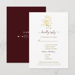 Cartão RSVP Pedido de Música Simples Casamento Borgonha Profun