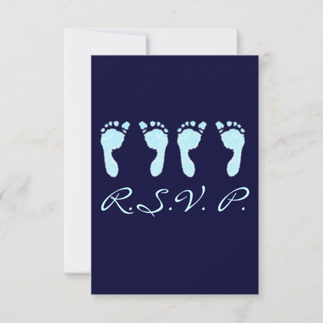 Cartão RSVP Pegadas de Bebê (Gêmeos Meninos) (Frente)