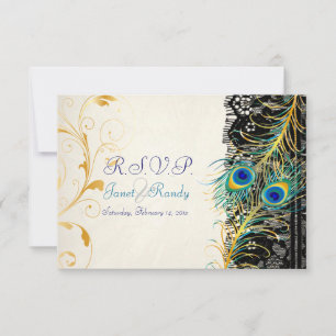 Cartão RSVP Pena de pavão de PixDezines/aqua/turquesa
