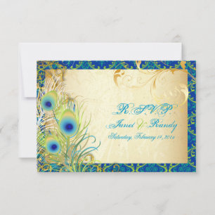 Cartão RSVP Pena de pavão de PixDezines/aqua/turquesa