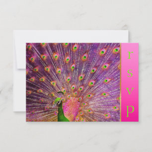 Cartão RSVP Pena psíquica de pavão PixDezines/rosa quente