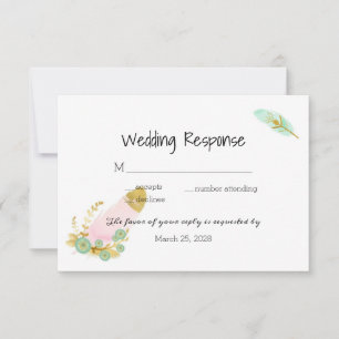 Cartão RSVP Penas Douradas e rosa-boho