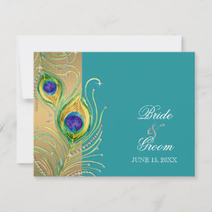 Cartão RSVP Penas Peacock Modern Faux Jewel Scroll Swirl