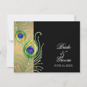 Cartão RSVP Penas Peacock Modern Faux Jewel Scroll Swirl