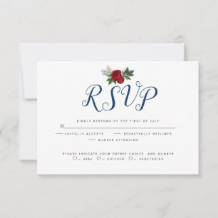 Cartão RSVP Peões Azuis Borgonha Floral Profundo