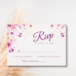Cartão RSVP Peônia Rosa Flor de Cerejeira Romance Arte Casamen