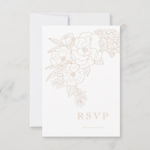 Cartão RSVP Peônias Ivory Brancas Delicadas para Casamento Rom