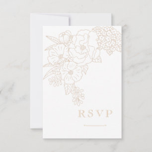 Cartão RSVP Peônias Ivory Brancas Delicadas para Casamento Rom