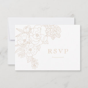 Cartão RSVP Peônias Ivory Brancas Delicadas para Casamento Rom