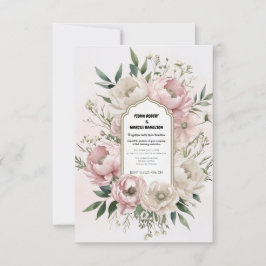 Cartão RSVP Peônias Rosa e Verde Romântico Boho