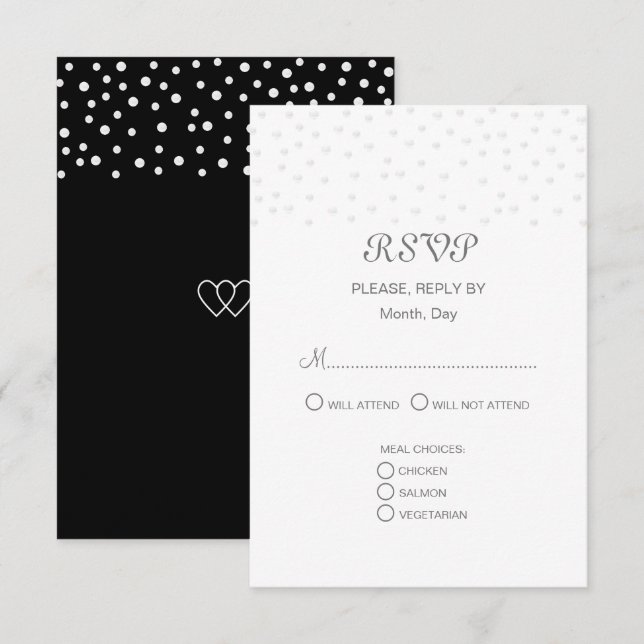 Cartão RSVP Pérolas Chic em Casamento Preto e Branco  (Frente/Verso)
