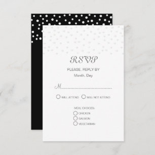 Cartão RSVP Pérolas Chic no Casamento Preto e Branco