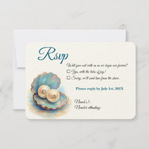 Cartão RSVP Pérolas de Casamento de Praia Shell Elegant Ocean