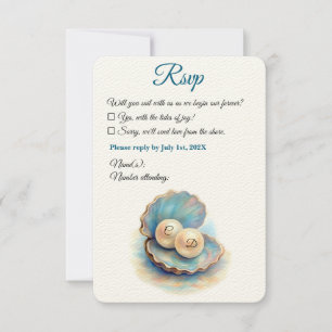 Cartão RSVP Pérolas de Casamento de Praia Shell Elegant Ocean