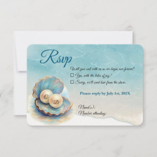 Cartão RSVP Pérolas de Casamento de Praia Shell Elegant Ocean