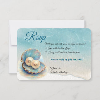 Cartão RSVP Pérolas de Casamento de Praia Shell Elegant Ocean