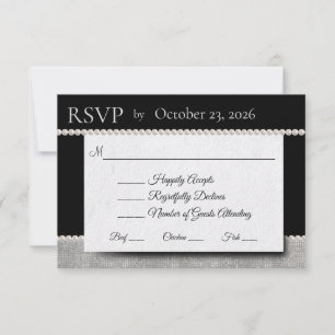 Cartão RSVP Pérolas de Elegância de Casamento Negro e Branco