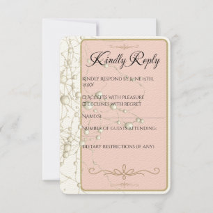 Cartão RSVP Pérolas Douradas de Pérola Elegante Casamento Româ