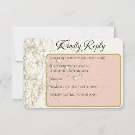 Cartão RSVP Pérolas Douradas de Pérola Elegante Casamento Româ