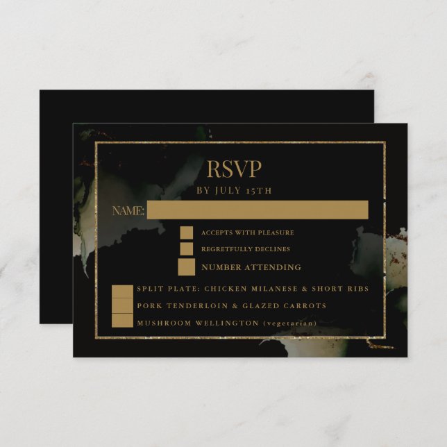 Cartão RSVP Personalizado Preto do Sage Moderno (Frente/Verso)