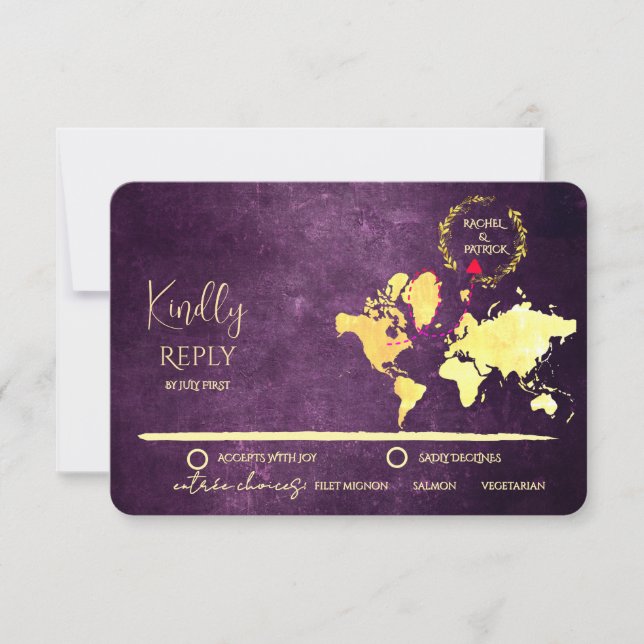 Cartão RSVP Personalized Map of Love Journey Wedding (Frente)