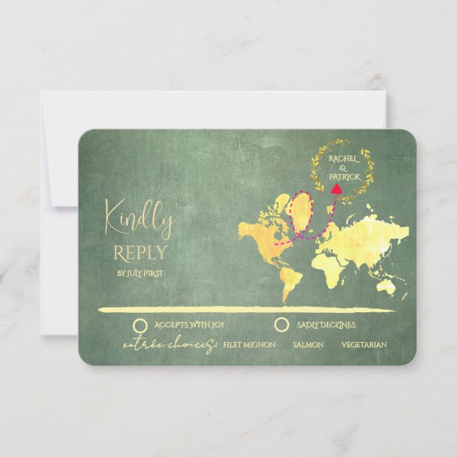 Cartão RSVP Personalized Map of Love Journey Wedding (Frente)