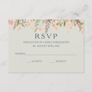 Cartão RSVP Pêssego de Aquarela de Queda e Casamento Verde