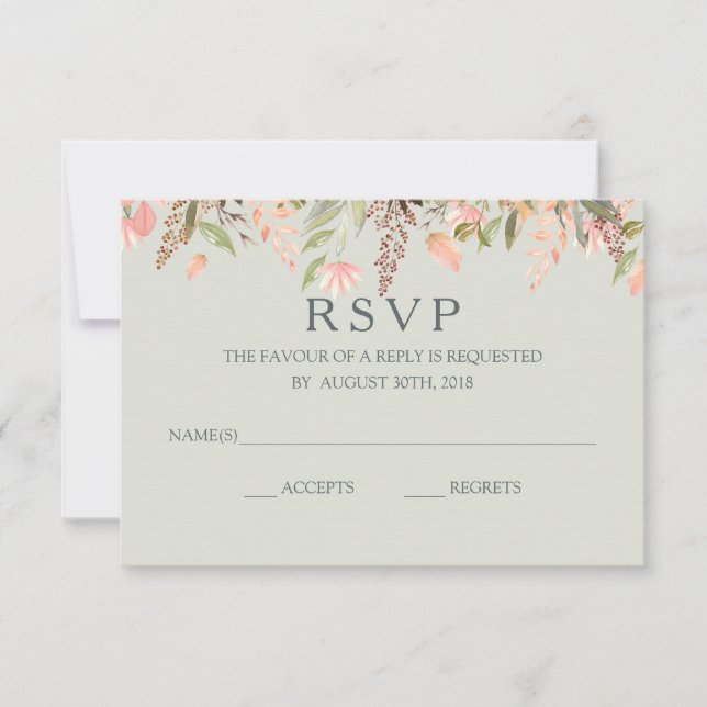 Cartão RSVP Pêssego de Aquarela de Queda e Casamento Verde (Frente)