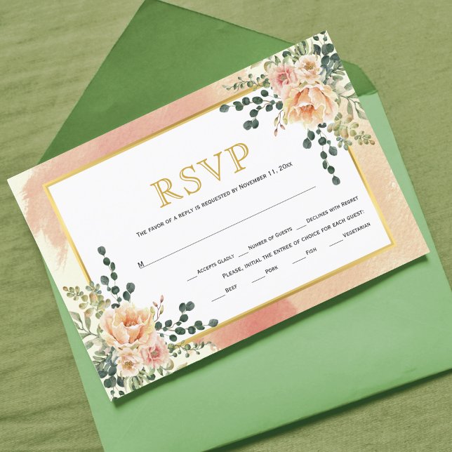 Cartão RSVP Pessegueira das flores de aquarela macia, casament (Criador carregado)
